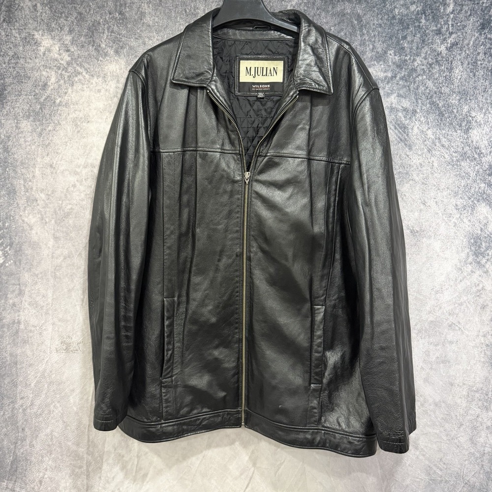 m julian wilson leather jacket Men's Full Zip Black Quilted Lining 2XLT Heavy